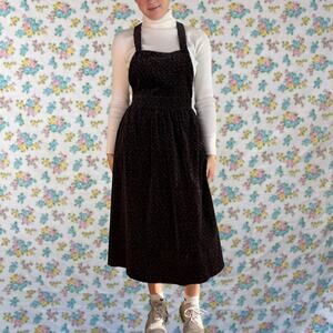 VINTAGE GLENORA FLORAL VELVET OVERALL APRON DRESS SIZE 6